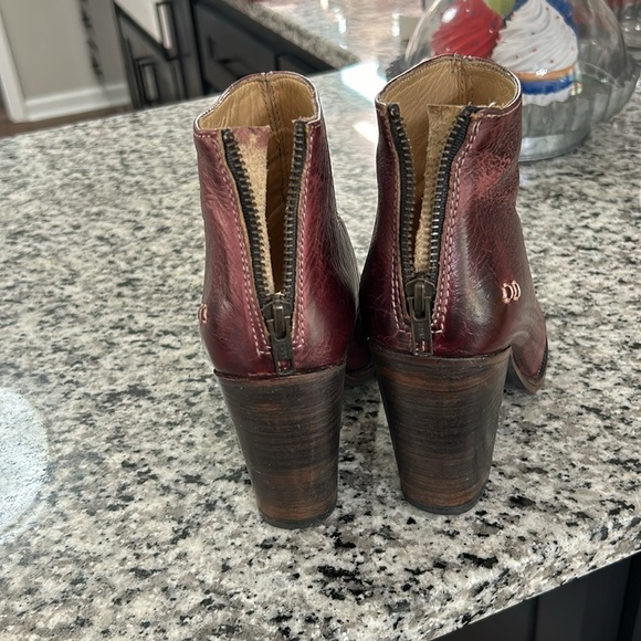 Bed Stu Onset Bootie Womens Size 9 Burgundy Leather Open Toe Block Heel Rustic - Picture 6 of 10